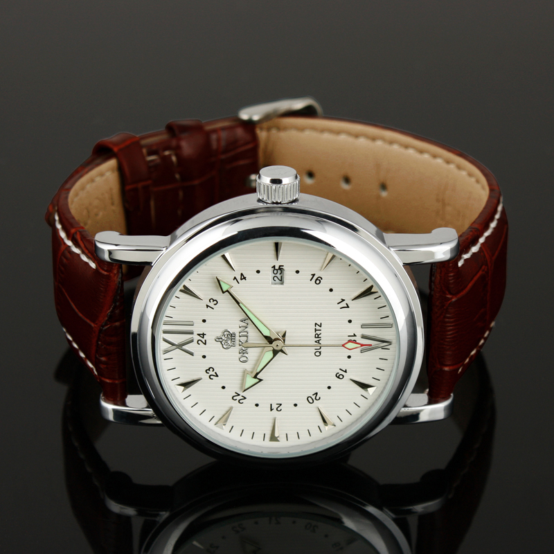 white dial brown leather strap watch