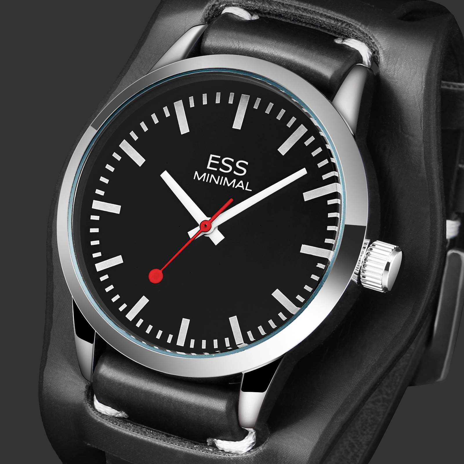 ess black mens sport quartz analog leather wrist stainless steel band ebay ess black mens sport quartz analog leather wrist stainless steel band ebay